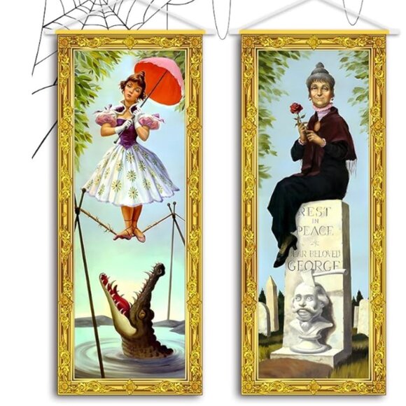 Halloween Decorations Large 4 PCS Haunted Mansion Stretching Portraits Vintage W - Picture 3 of 8